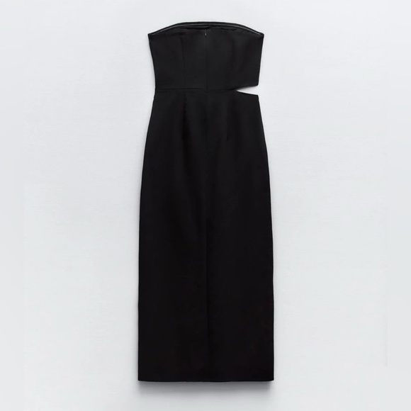 Zara Black Strapless Midi Dress - Picture 2 of 8